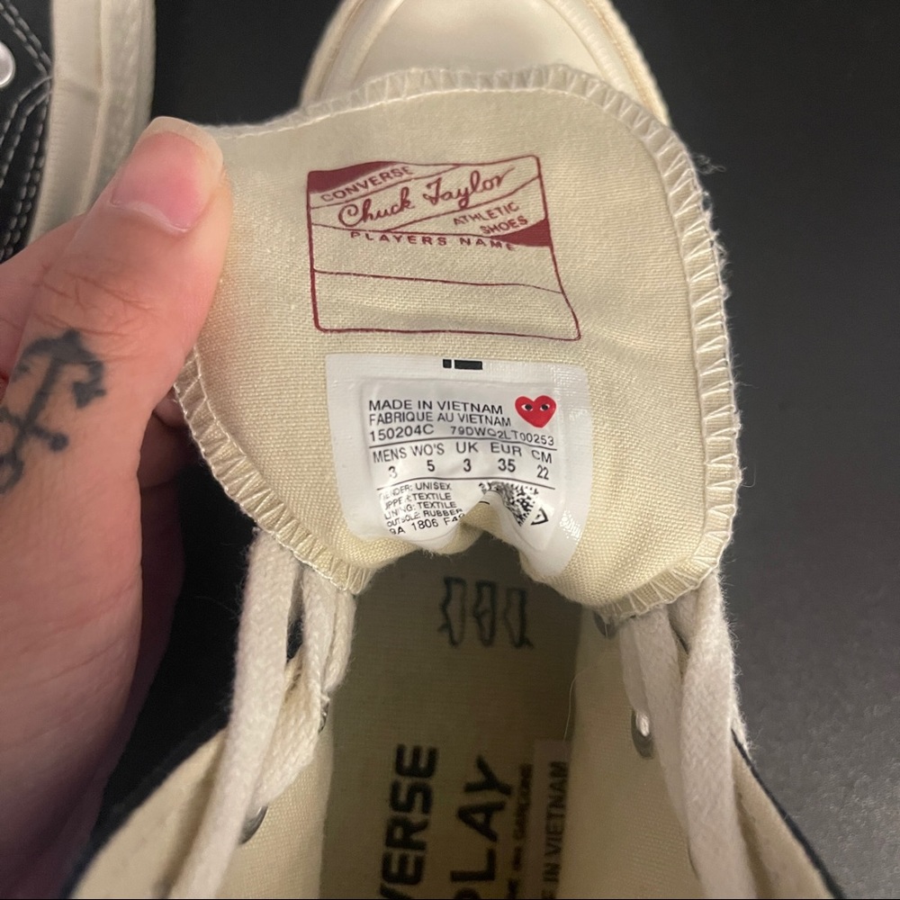 Comme des Garcons Black Canvas High-Top Sneakers with Red Heart - Picture 4 of 6